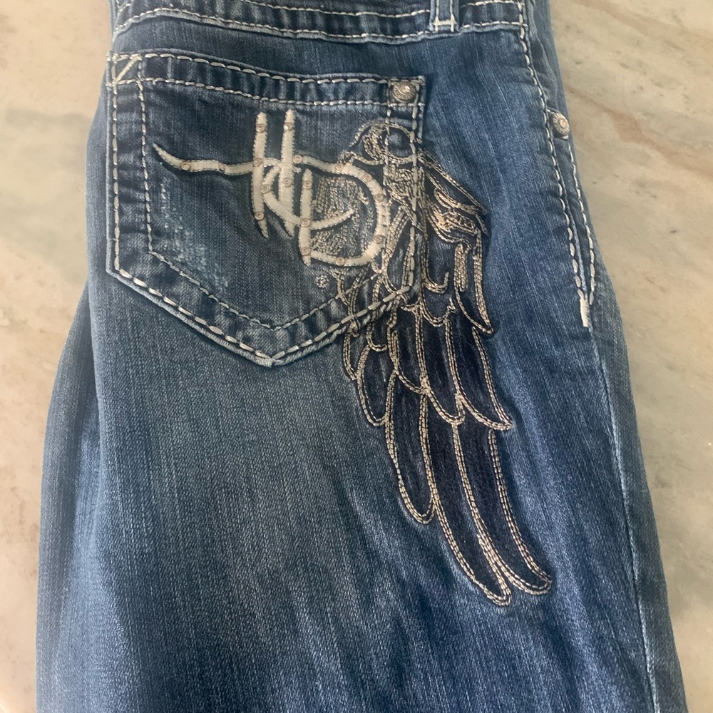 Harley Davidson Stretch Boot Cut Embellished Angel wings Jeans size 10 🏍